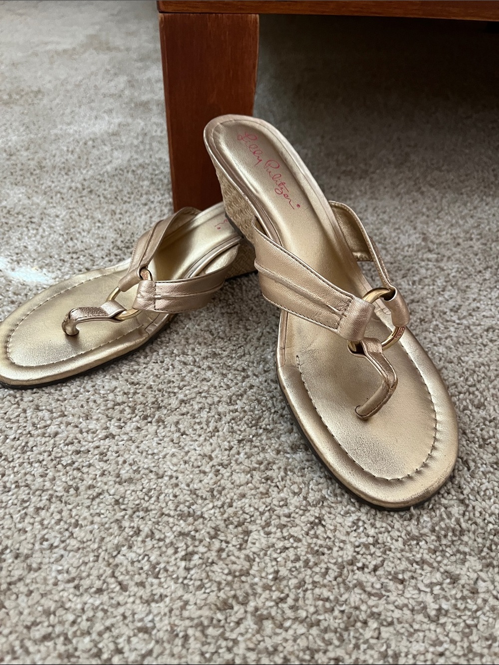 Lilly Pulitzer Metallic Gold Wedge Thong Sandals